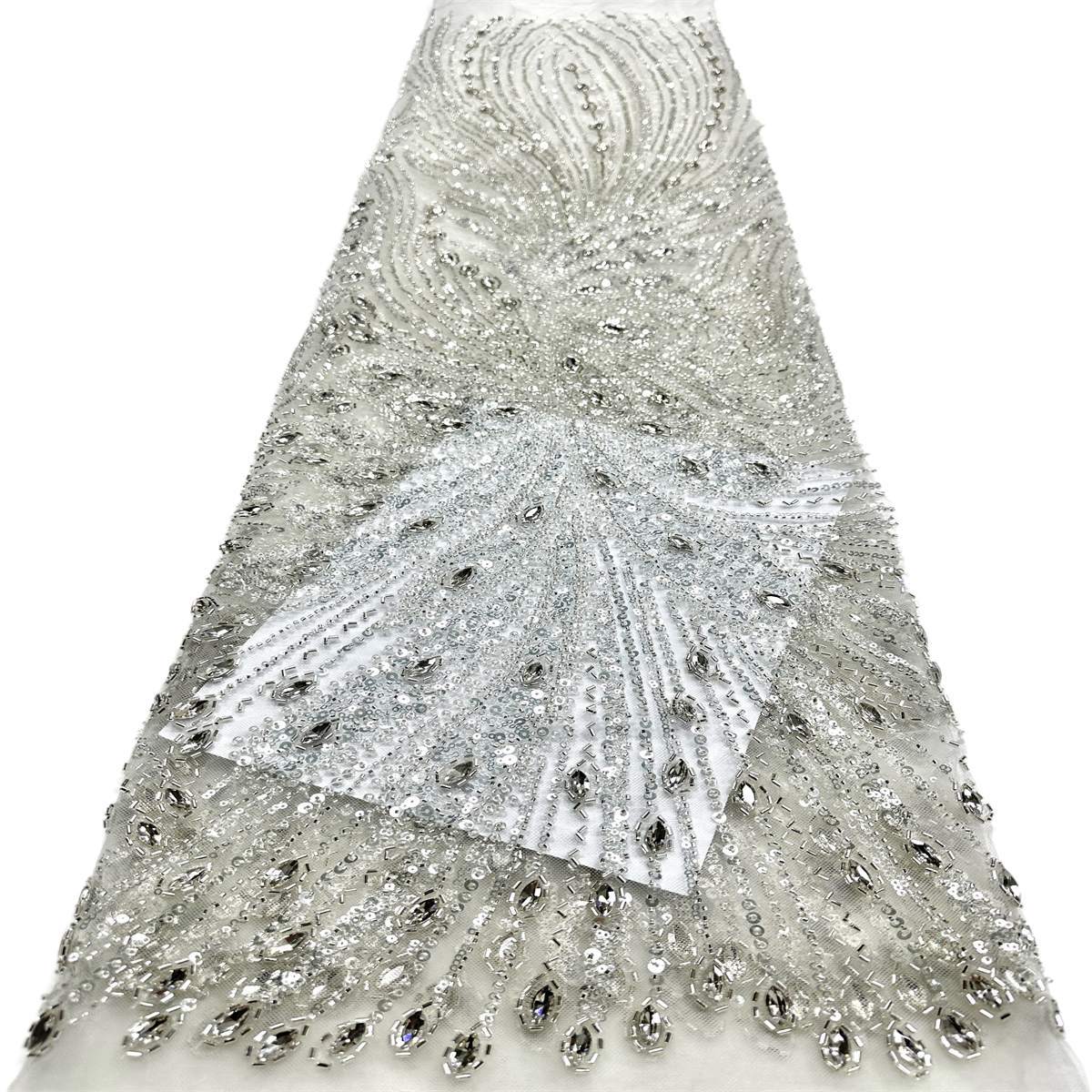 Beaded Tulle Fabric - 5 Yards - Embellished Fabric for Prom Dresses | HN787