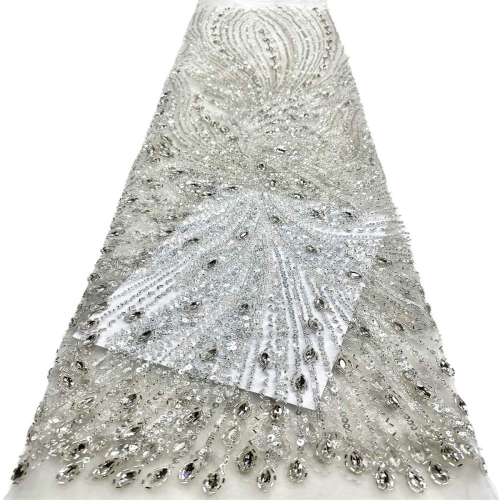 Beaded Tulle Fabric - 5 Yards - Embellished Fabric for Prom Dresses | HN787