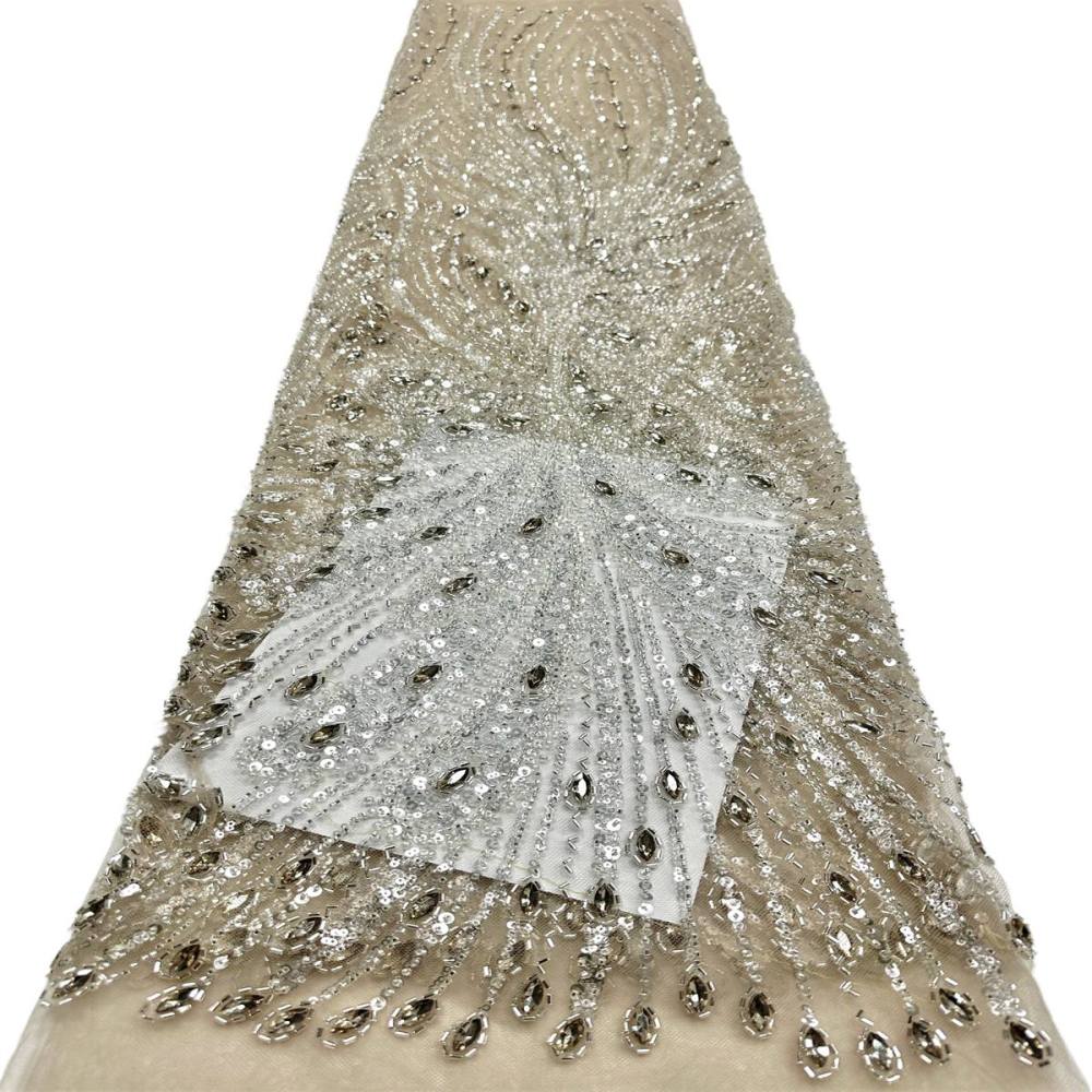 Beaded Tulle Fabric - 5 Yards - Embellished Fabric for Prom Dresses | HN787