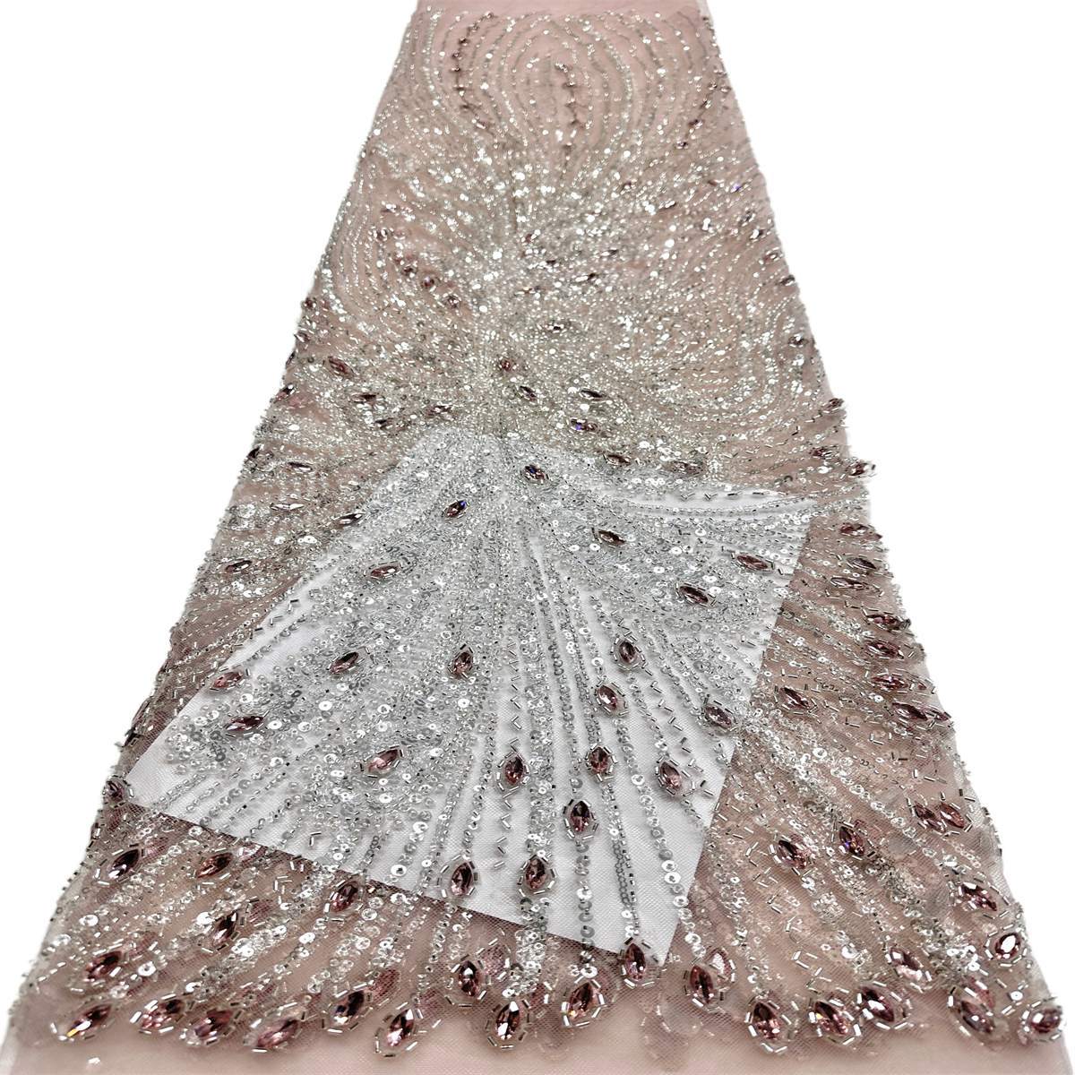 Beaded Tulle Fabric - 5 Yards - Embellished Fabric for Prom Dresses | HN787