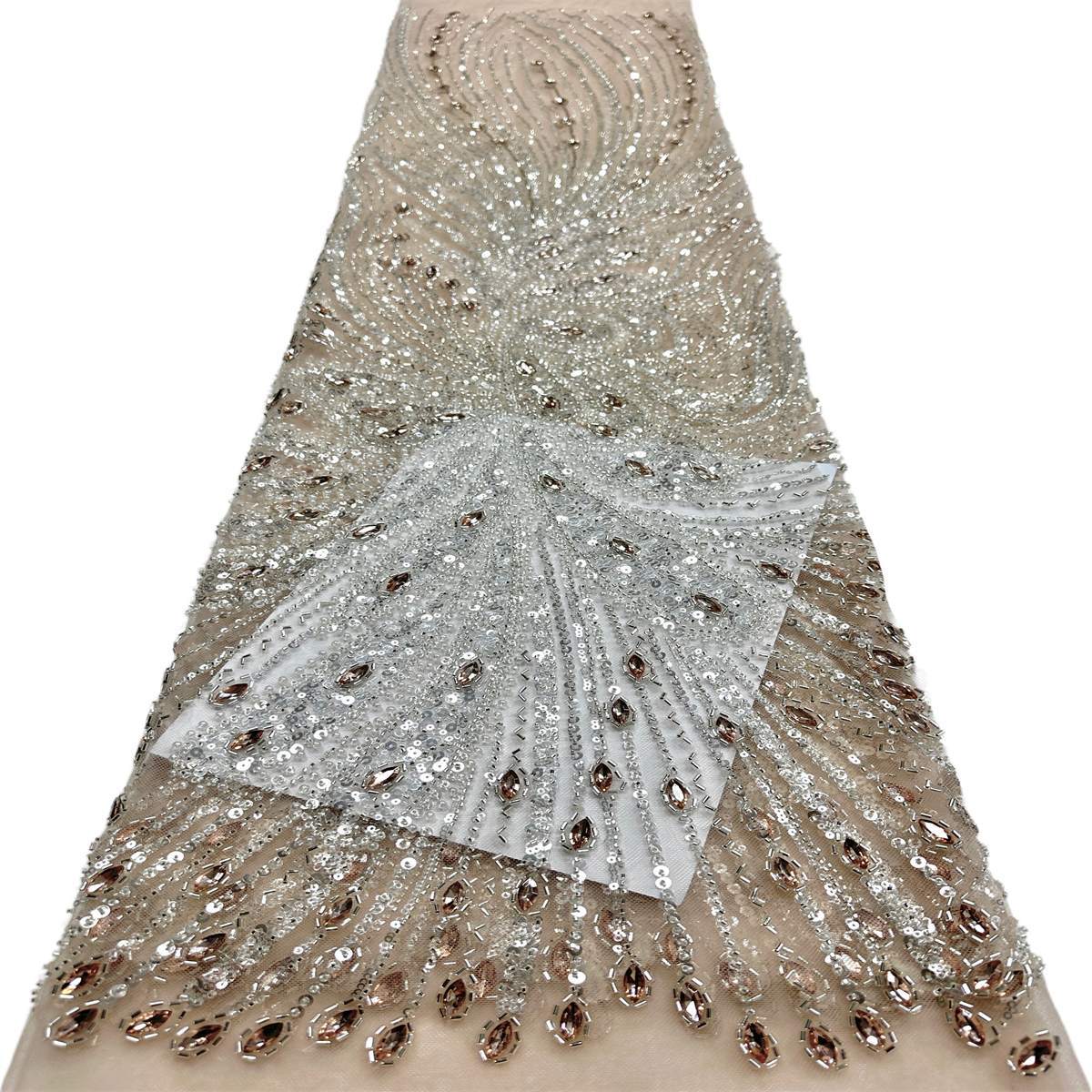 Beaded Tulle Fabric - 5 Yards - Embellished Fabric for Prom Dresses | HN787
