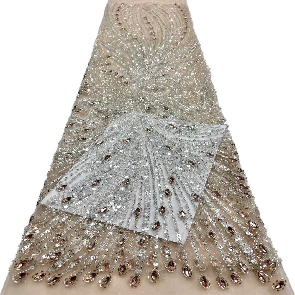 Beaded Tulle Fabric - 5 Yards - Embellished Fabric for Prom Dresses | HN787