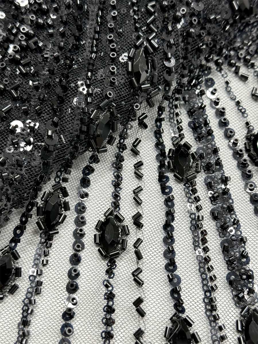 Beaded Tulle Fabric - 5 Yards - Embellished Fabric for Prom Dresses | HN787