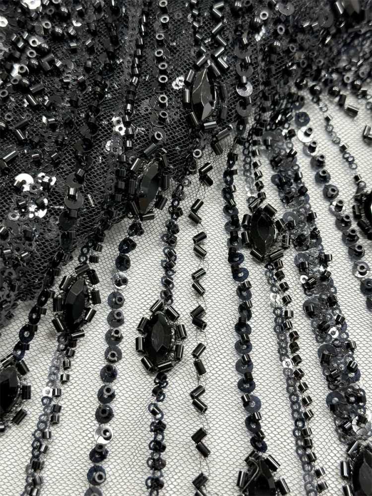 Beaded Tulle Fabric - 5 Yards - Embellished Fabric for Prom Dresses | HN787
