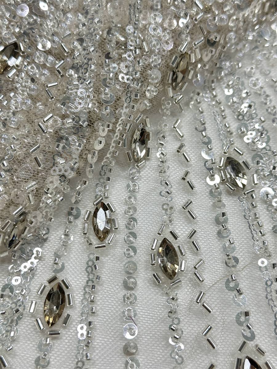 Beaded Tulle Fabric - 5 Yards - Embellished Fabric for Prom Dresses | HN787