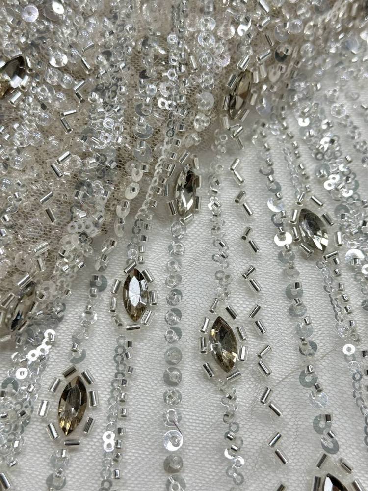 Beaded Tulle Fabric - 5 Yards - Embellished Fabric for Prom Dresses | HN787