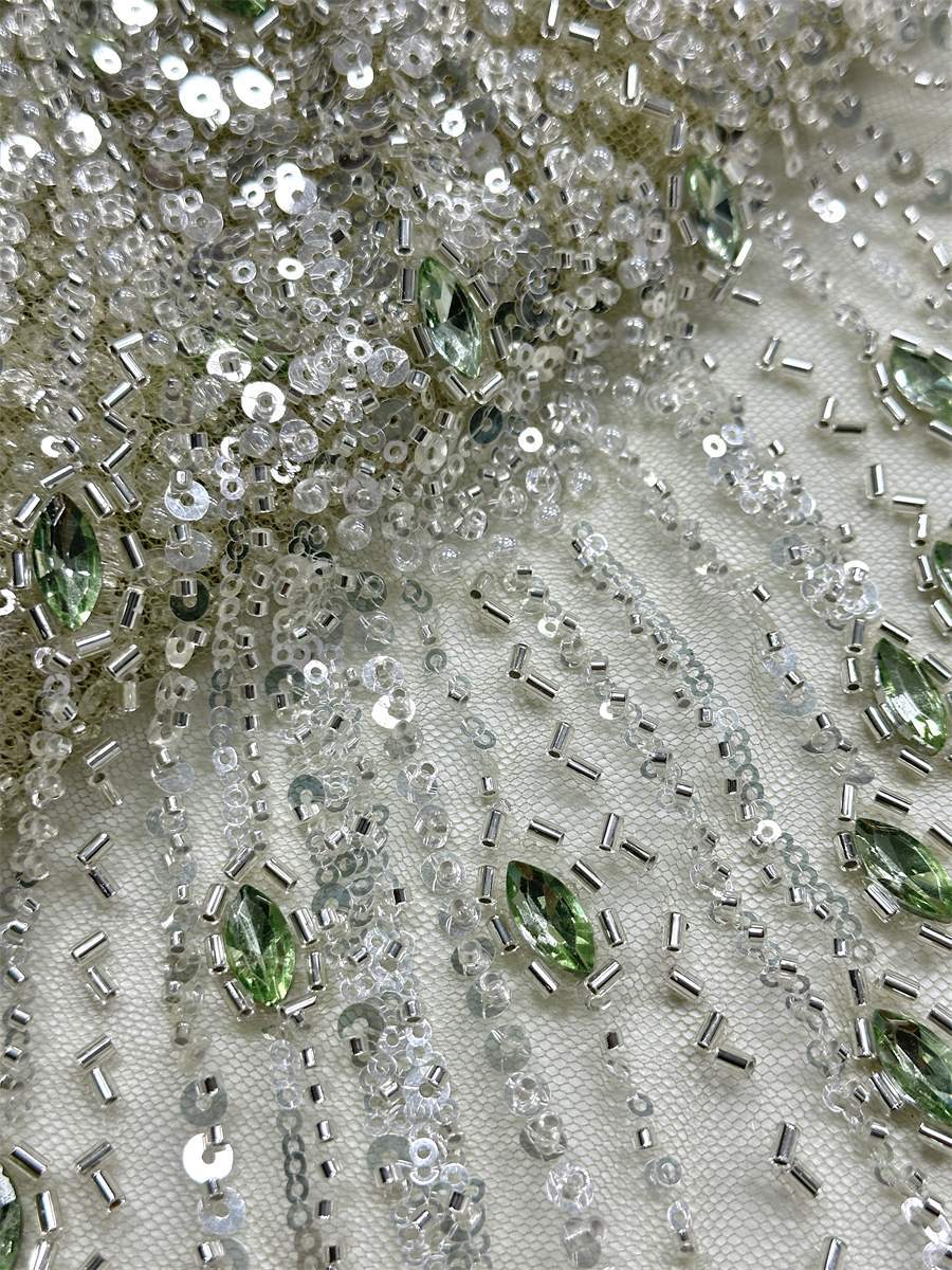Beaded Tulle Fabric - 5 Yards - Embellished Fabric for Prom Dresses | HN787