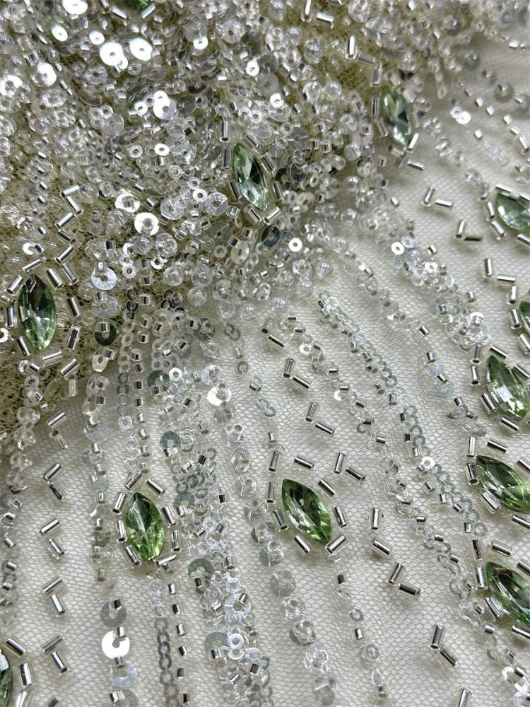 Beaded Tulle Fabric - 5 Yards - Embellished Fabric for Prom Dresses | HN787