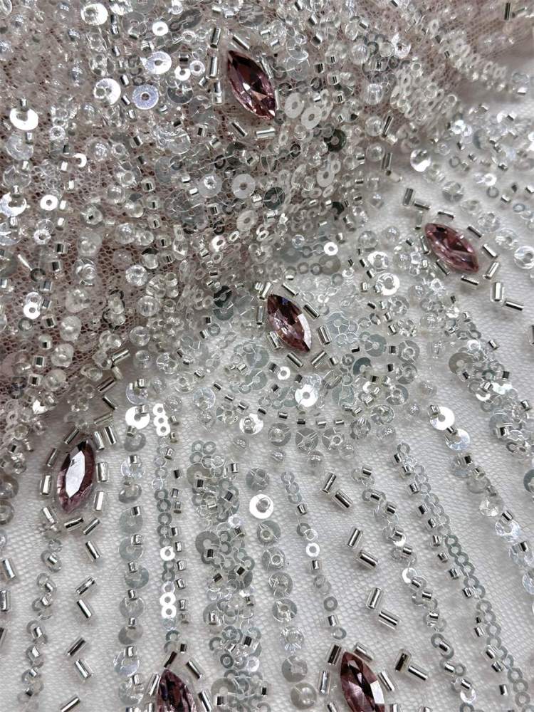 Beaded Tulle Fabric - 5 Yards - Embellished Fabric for Prom Dresses | HN787