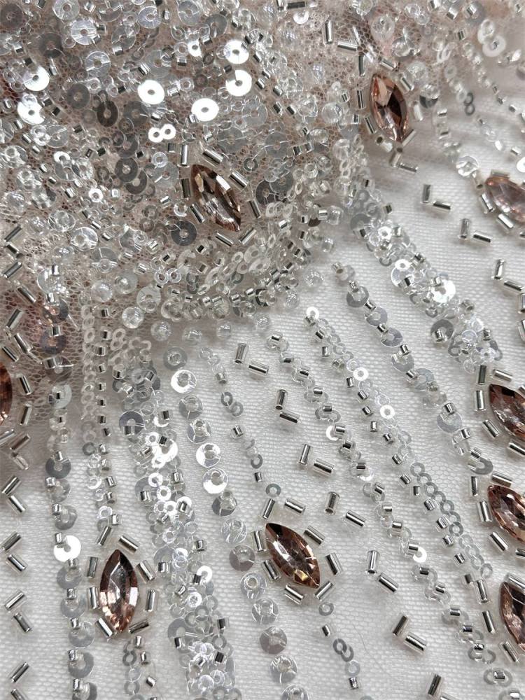 Beaded Tulle Fabric - 5 Yards - Embellished Fabric for Prom Dresses | HN787