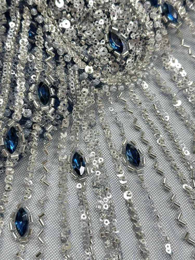 Beaded Tulle Fabric - 5 Yards - Embellished Fabric for Prom Dresses | HN787