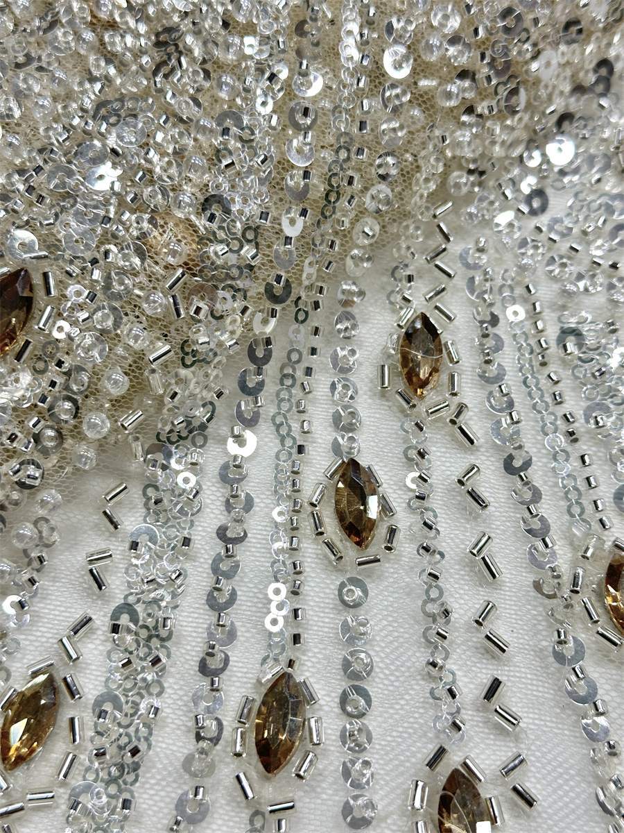 Beaded Tulle Fabric - 5 Yards - Embellished Fabric for Prom Dresses | HN787