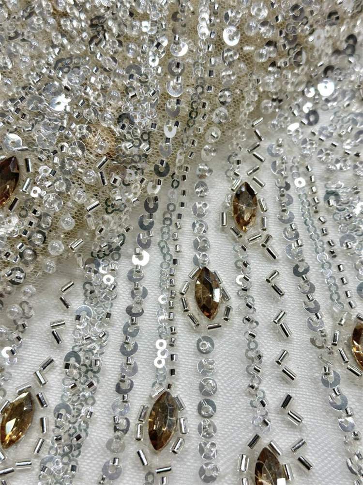 Beaded Tulle Fabric - 5 Yards - Embellished Fabric for Prom Dresses | HN787