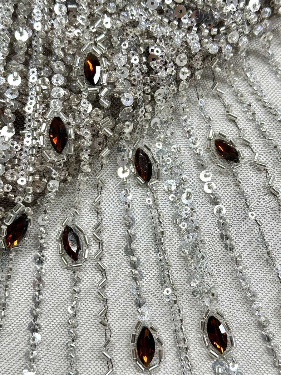 Beaded Tulle Fabric - 5 Yards - Embellished Fabric for Prom Dresses | HN787