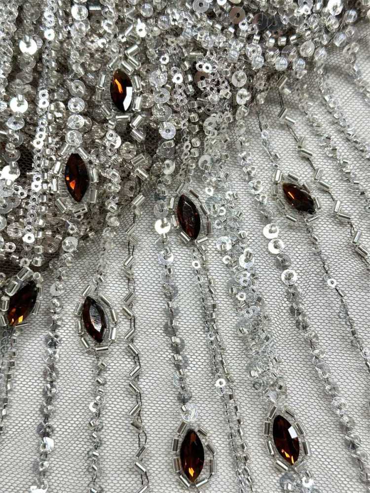 Beaded Tulle Fabric - 5 Yards - Embellished Fabric for Prom Dresses | HN787