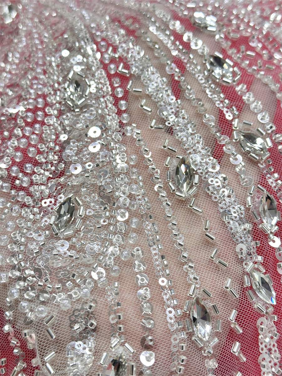 Beaded Tulle Fabric - 5 Yards - Embellished Fabric for Prom Dresses | HN787