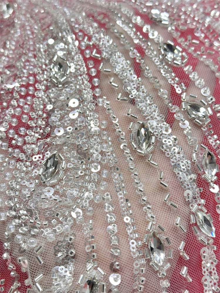 Beaded Tulle Fabric - 5 Yards - Embellished Fabric for Prom Dresses | HN787