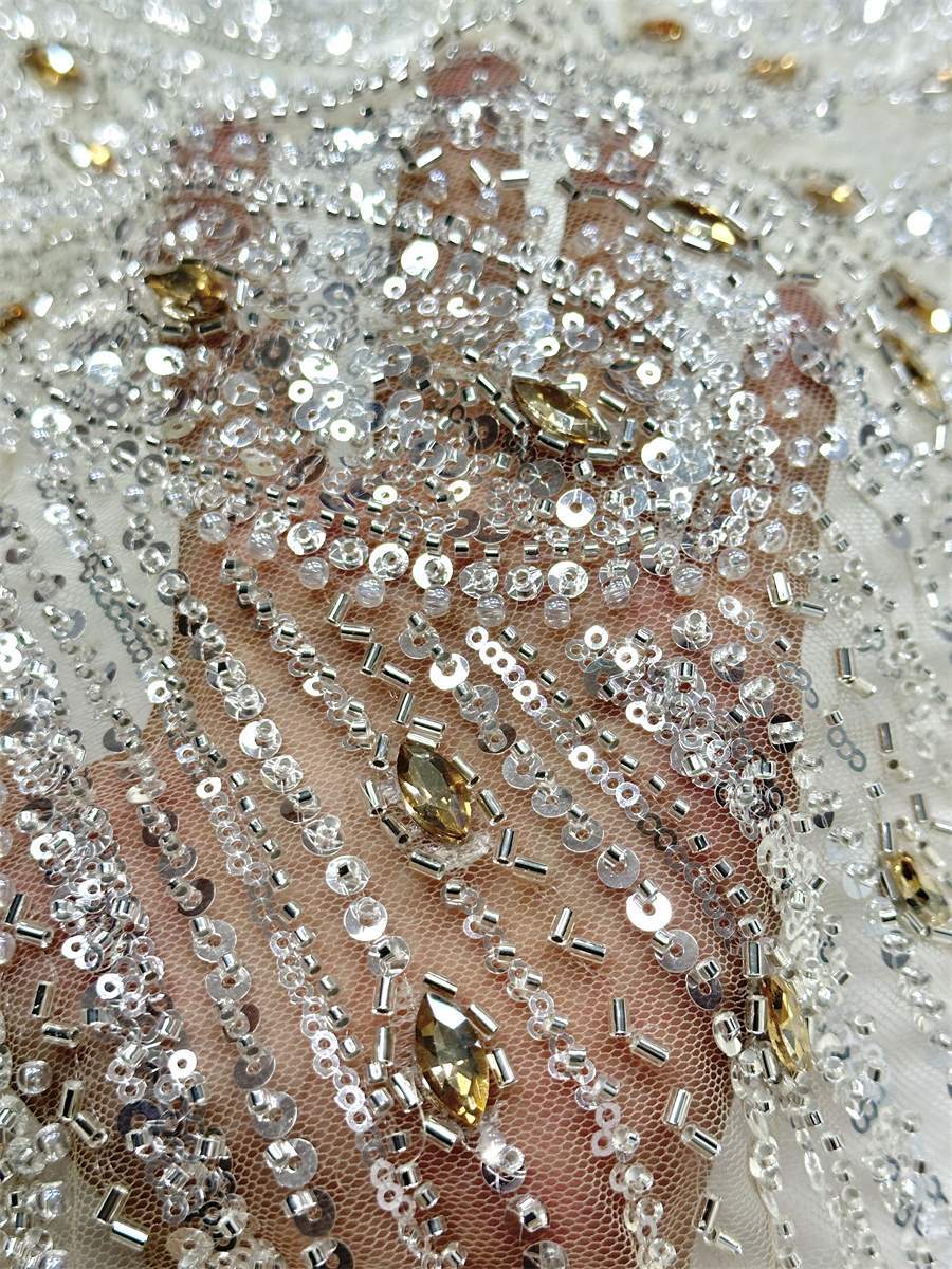 Beaded Tulle Fabric - 5 Yards - Embellished Fabric for Prom Dresses | HN787