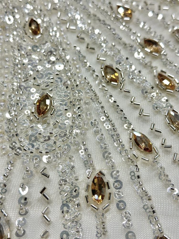 Beaded Tulle Fabric - 5 Yards - Embellished Fabric for Prom Dresses | HN787
