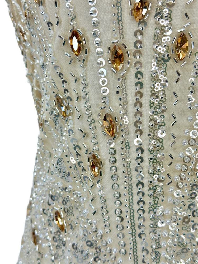 Beaded Tulle Fabric - 5 Yards - Embellished Fabric for Prom Dresses | HN787