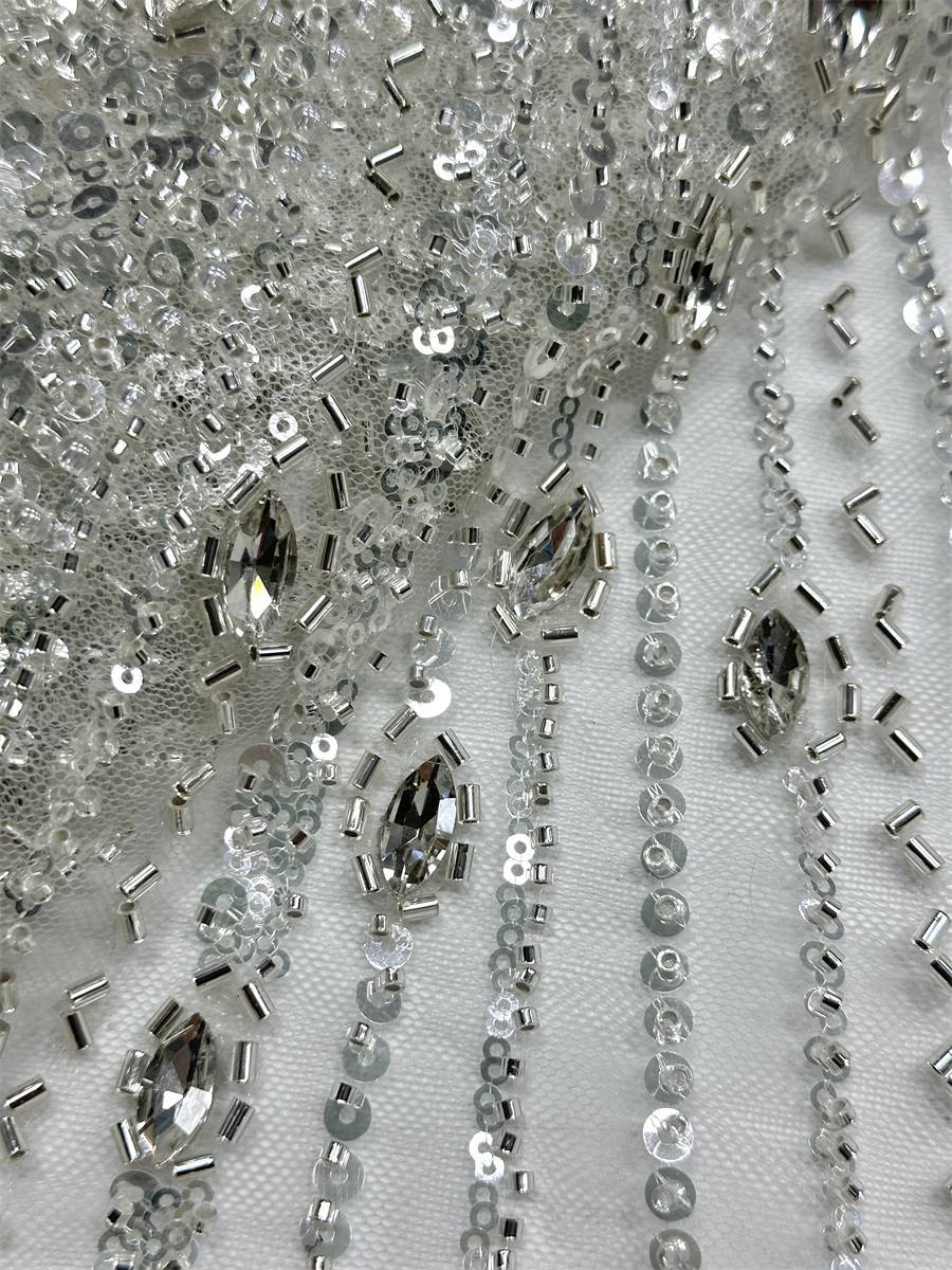 Beaded Tulle Fabric - 5 Yards - Embellished Fabric for Prom Dresses | HN787