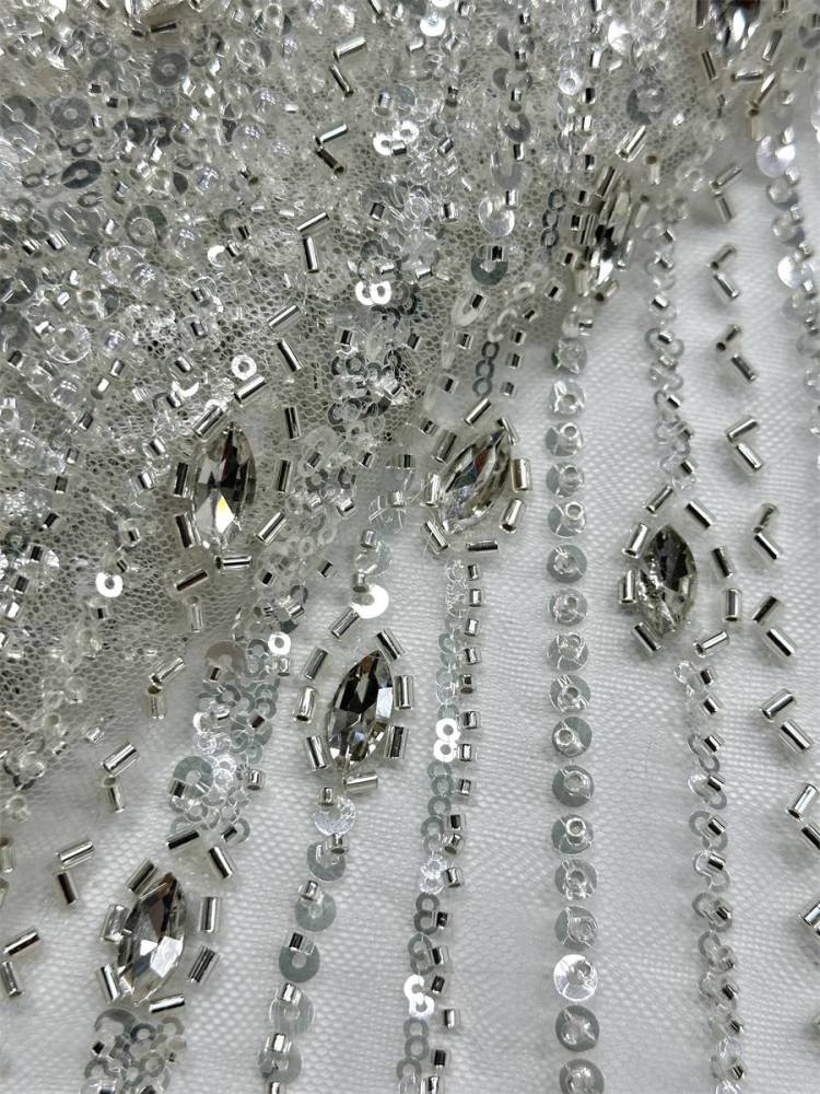 Beaded Tulle Fabric - 5 Yards - Embellished Fabric for Prom Dresses | HN787