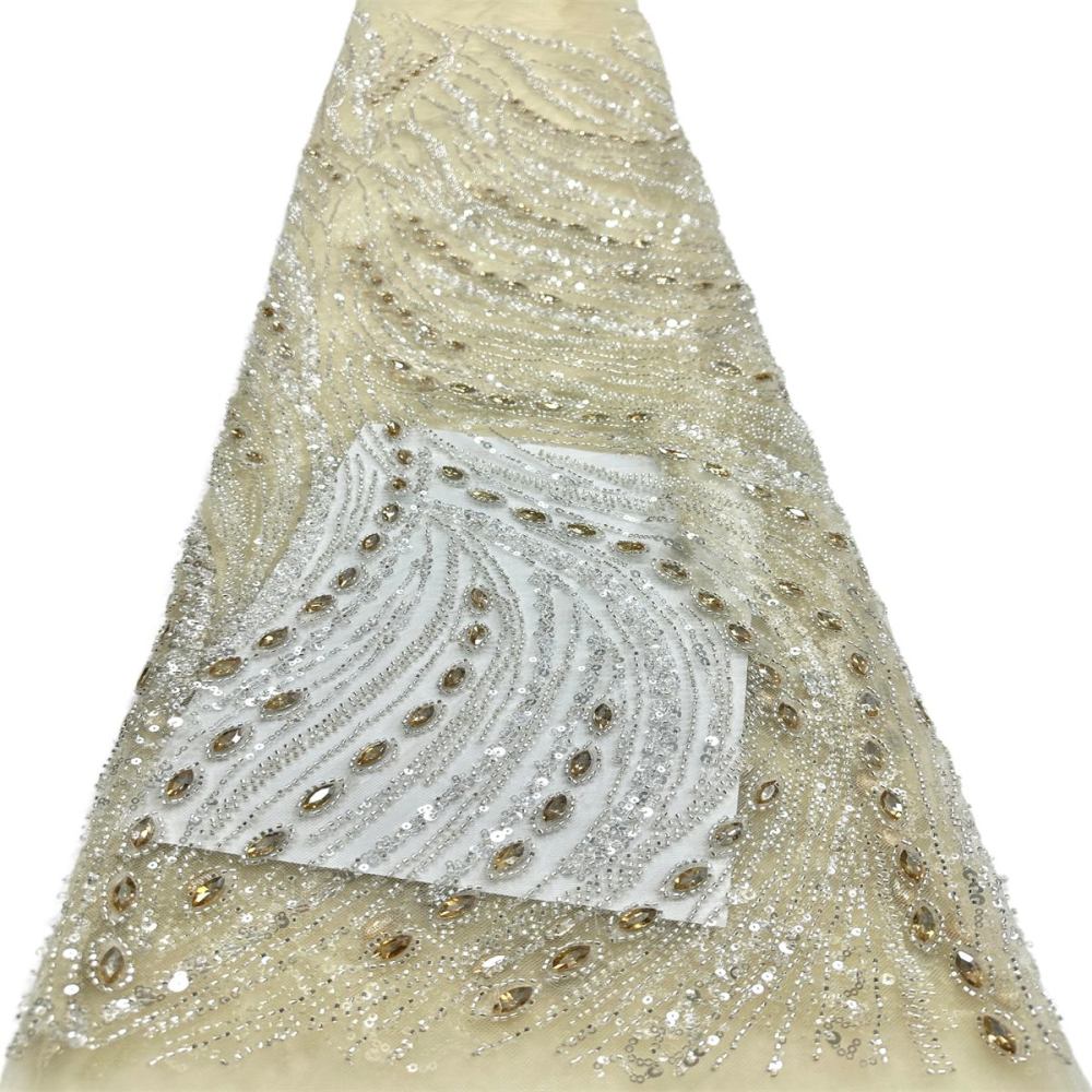 Beaded Tulle Fabric - 5 Yards - Embellished Fabric for Prom Dresses | HN788