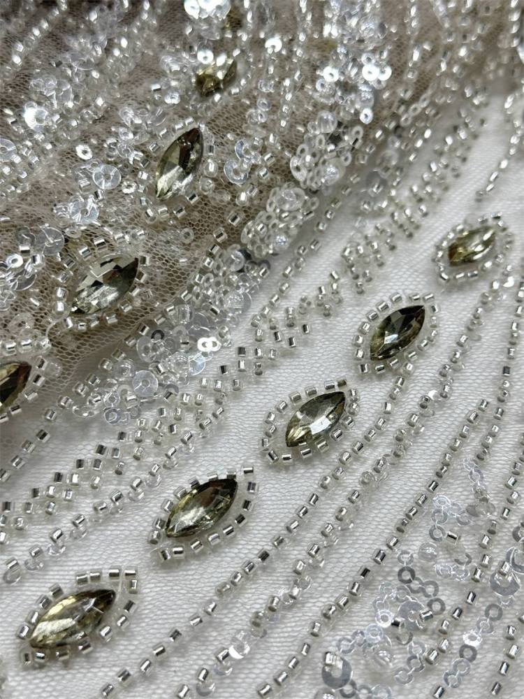 Beaded Tulle Fabric - 5 Yards - Embellished Fabric for Prom Dresses | HN788
