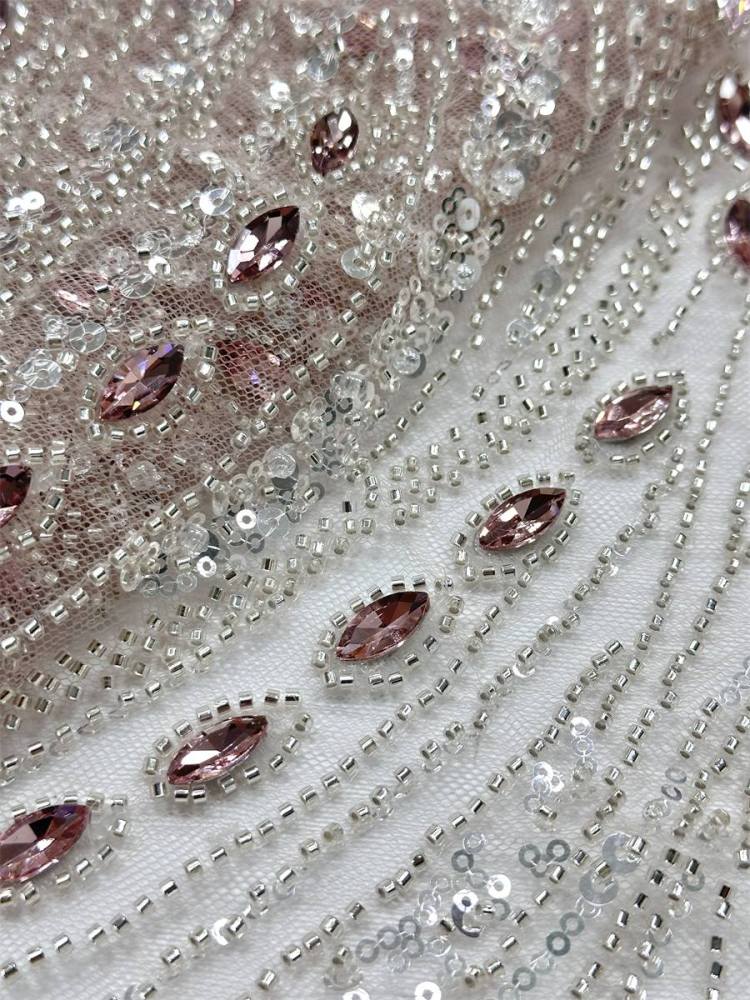 Beaded Tulle Fabric - 5 Yards - Embellished Fabric for Prom Dresses | HN788