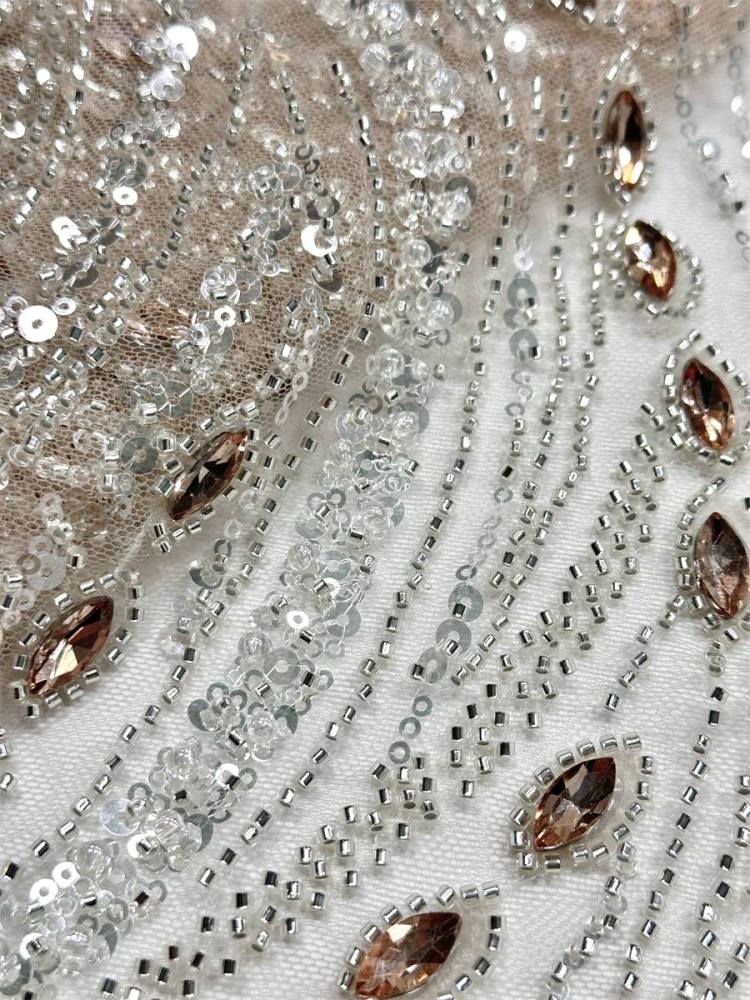 Beaded Tulle Fabric - 5 Yards - Embellished Fabric for Prom Dresses | HN788