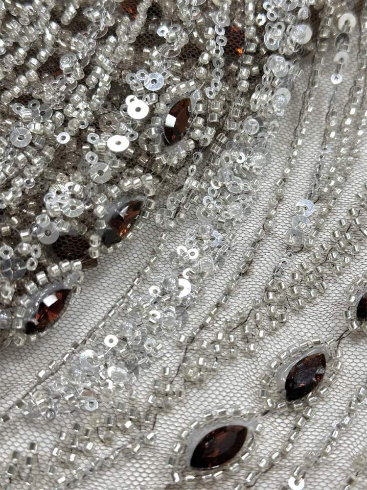 Beaded Tulle Fabric - 5 Yards - Embellished Fabric for Prom Dresses | HN788
