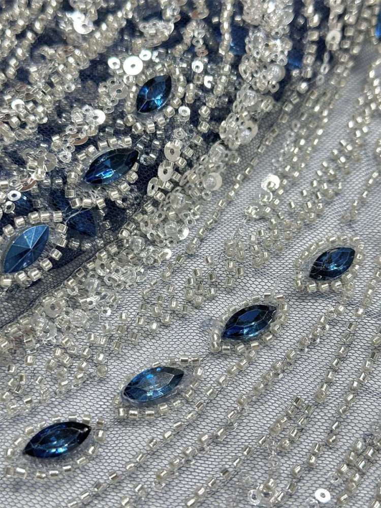 Beaded Tulle Fabric - 5 Yards - Embellished Fabric for Prom Dresses | HN788