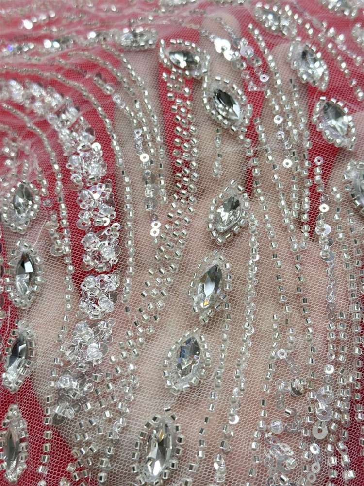 Beaded Tulle Fabric - 5 Yards - Embellished Fabric for Prom Dresses | HN788