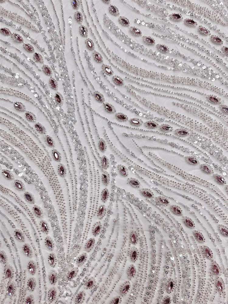 Beaded Tulle Fabric - 5 Yards - Embellished Fabric for Prom Dresses | HN788