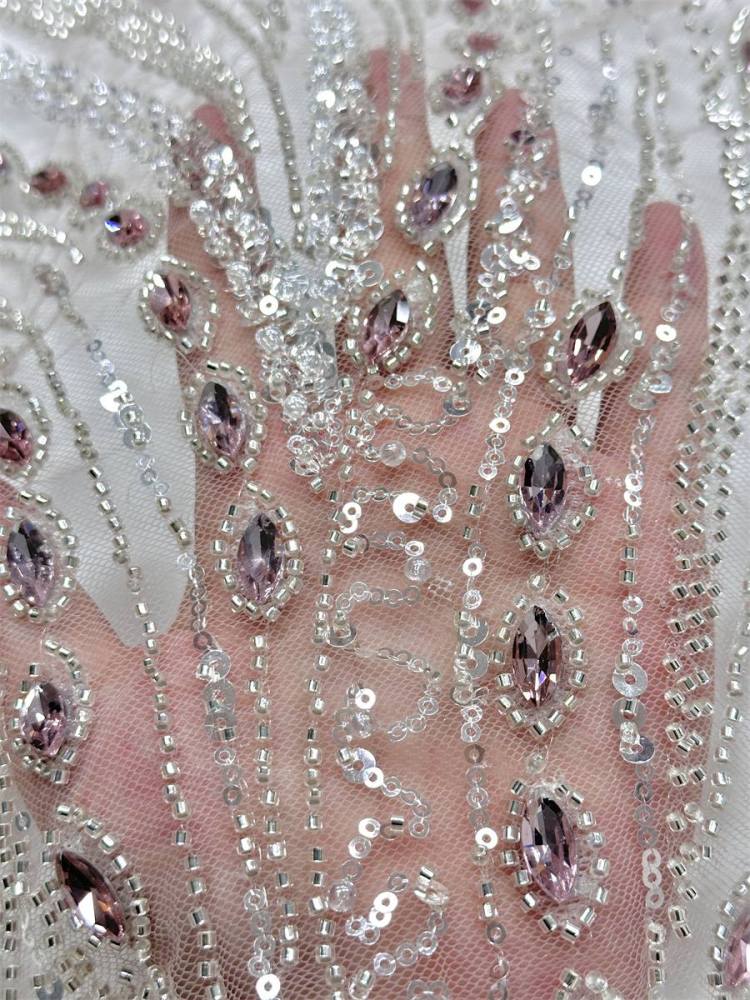 Beaded Tulle Fabric - 5 Yards - Embellished Fabric for Prom Dresses | HN788