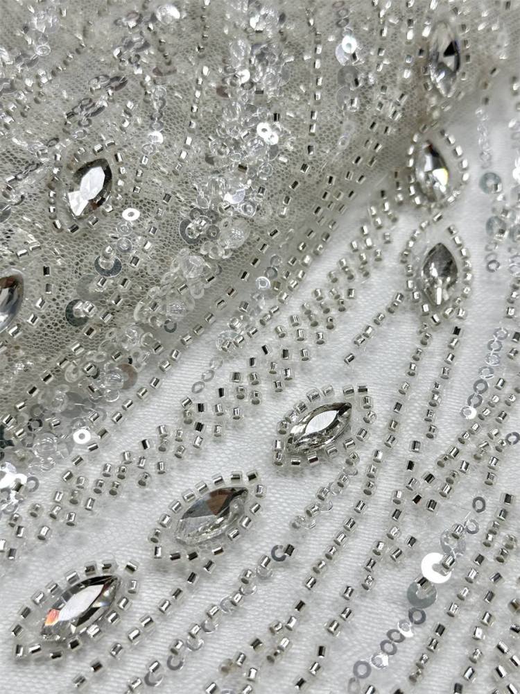 Beaded Tulle Fabric - 5 Yards - Embellished Fabric for Prom Dresses | HN788