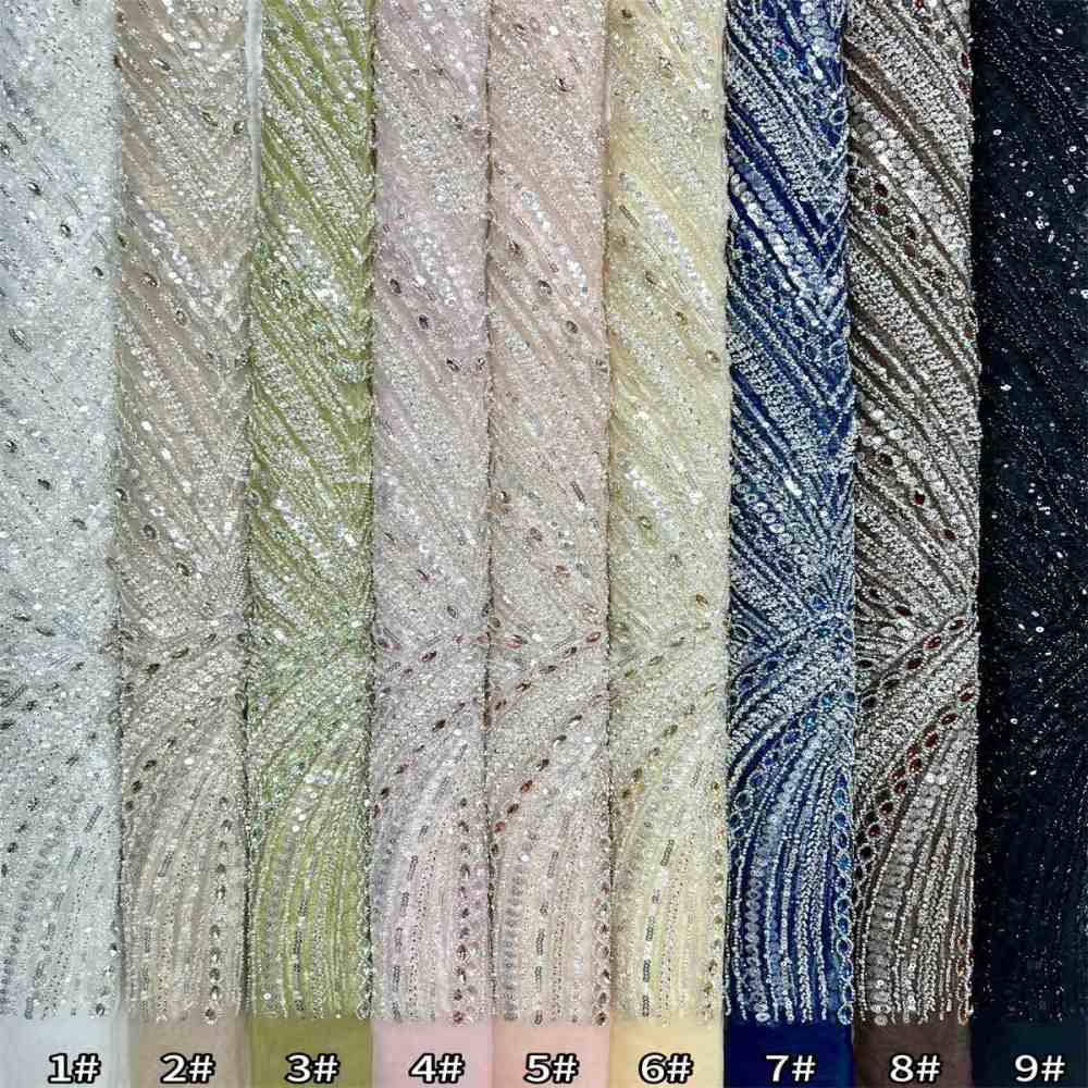 Beaded Tulle Fabric - 5 Yards - Embellished Fabric for Prom Dresses | HN789