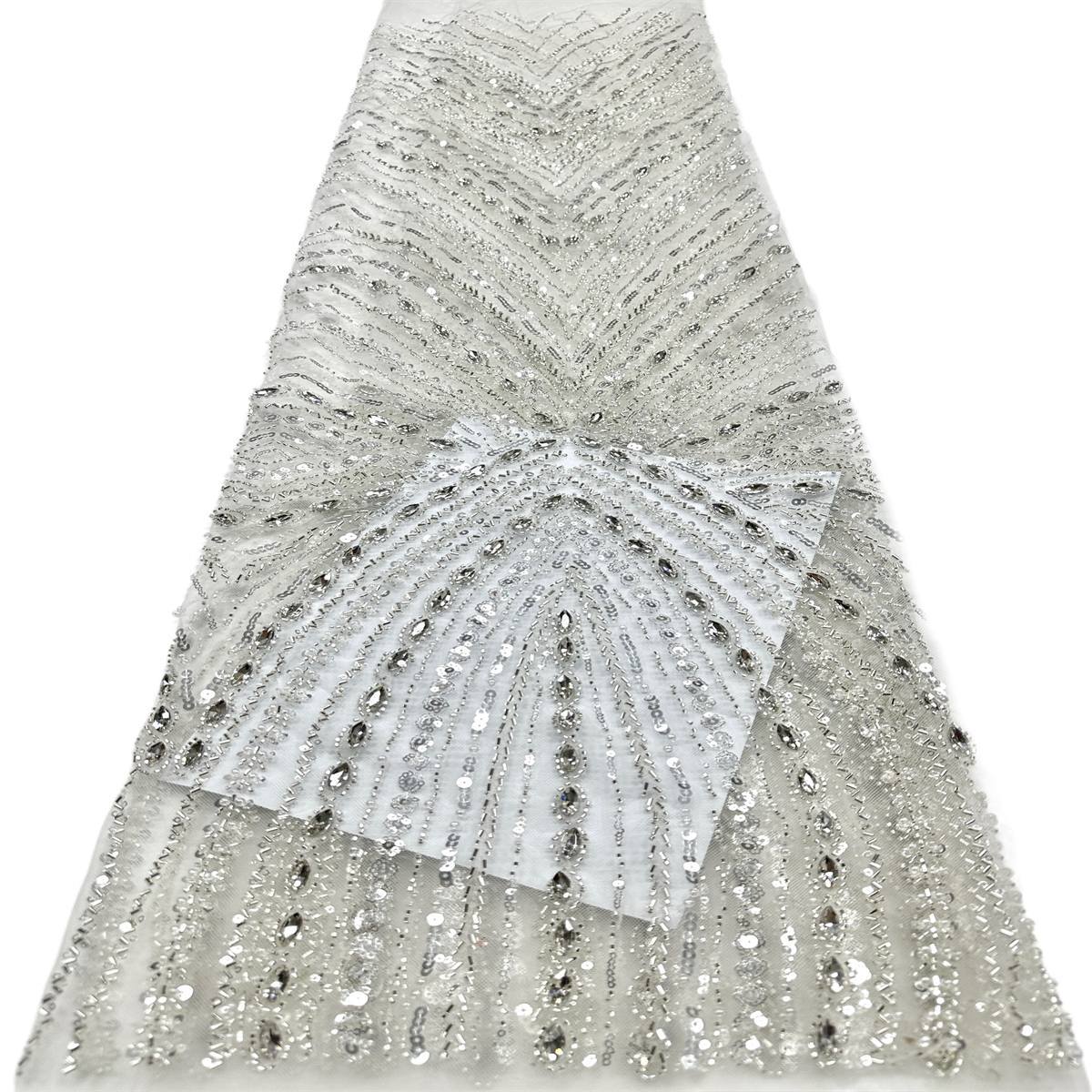 Beaded Tulle Fabric - 5 Yards - Embellished Fabric for Prom Dresses | HN789