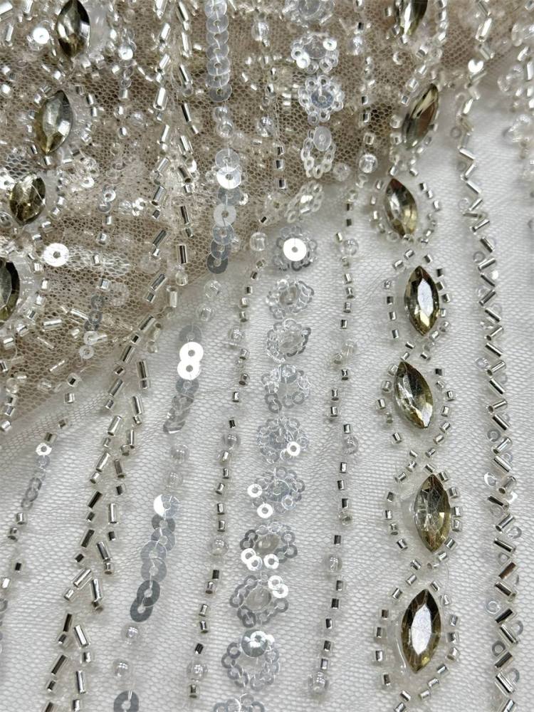 Jeweled Tulle Fabric - 5 Yards - Embellished Fabric for Prom Dresses | HN789