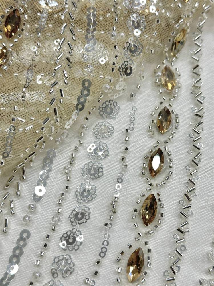 Beaded Tulle Fabric - 5 Yards - Embellished Fabric for Prom Dresses | HN789