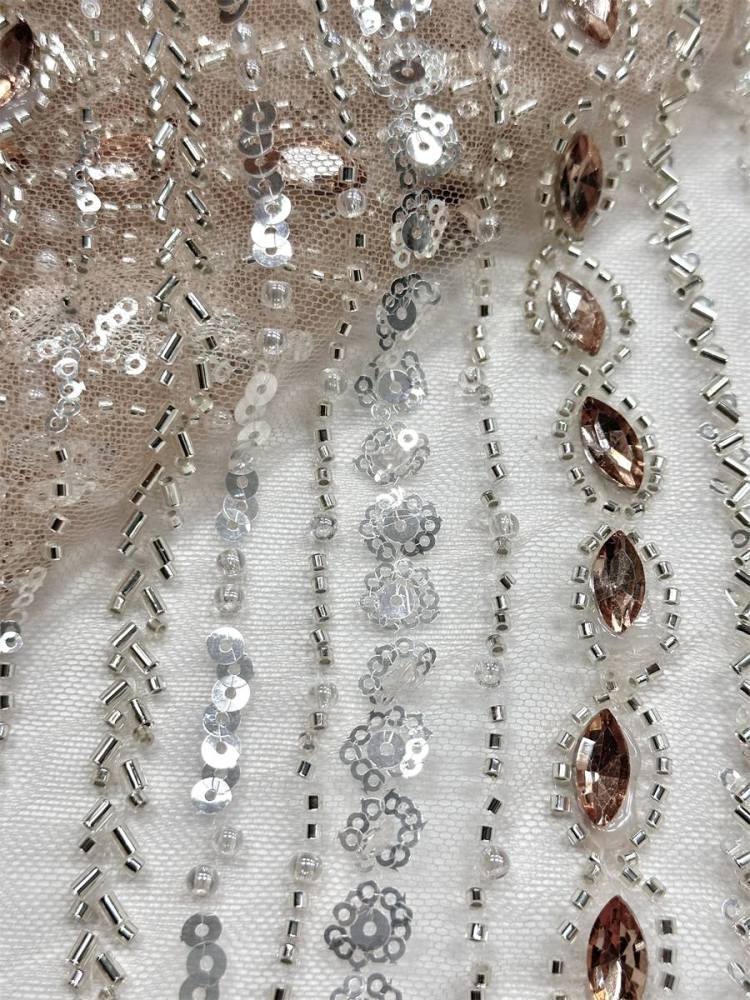 Jeweled Tulle Fabric - 5 Yards - Embellished Fabric for Prom Dresses | HN789