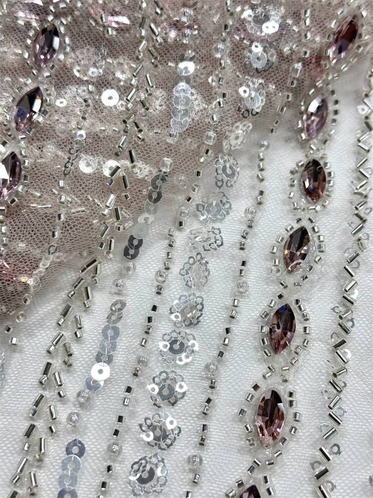 Jeweled Tulle Fabric - 5 Yards - Embellished Fabric for Prom Dresses | HN789