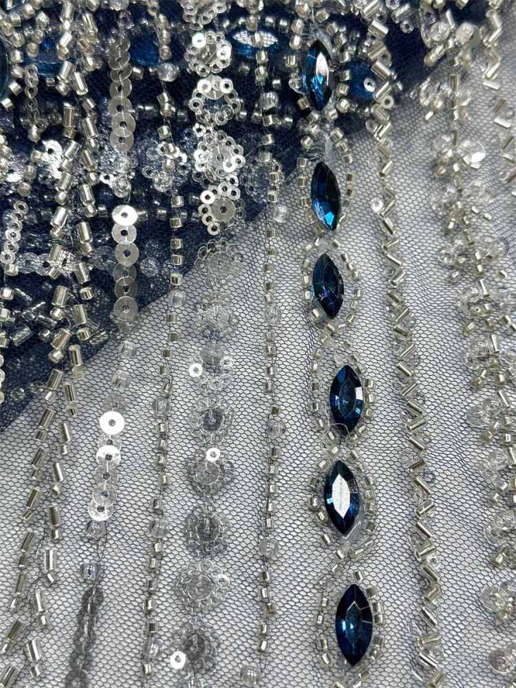 Jeweled Tulle Fabric - 5 Yards - Embellished Fabric for Prom Dresses | HN789