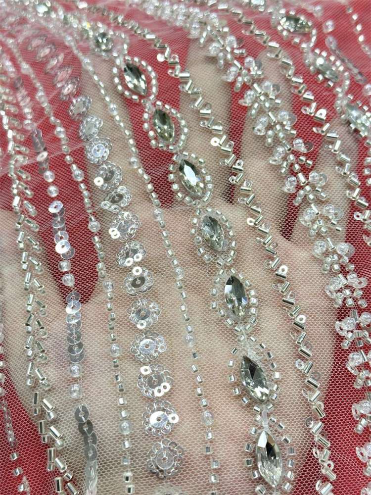 Beaded Tulle Fabric - 5 Yards - Embellished Fabric for Prom Dresses | HN789
