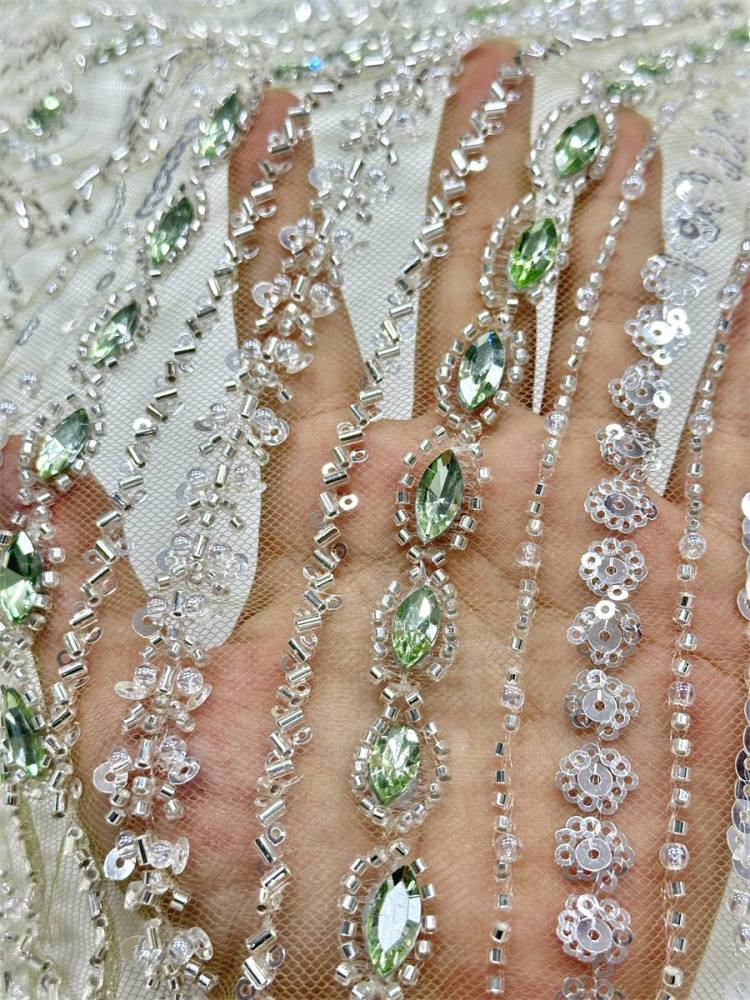 Jeweled Tulle Fabric - 5 Yards - Embellished Fabric for Prom Dresses | HN789