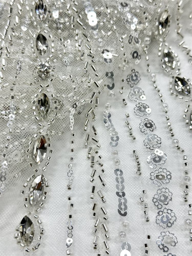 Jeweled Tulle Fabric - 5 Yards - Embellished Fabric for Prom Dresses | HN789
