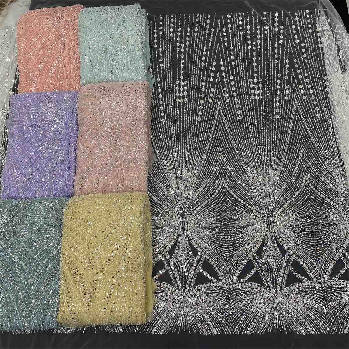 Beaded Tulle Fabric - 5 Yards - Embellished Fabric for Prom Dresses | MOD JX508