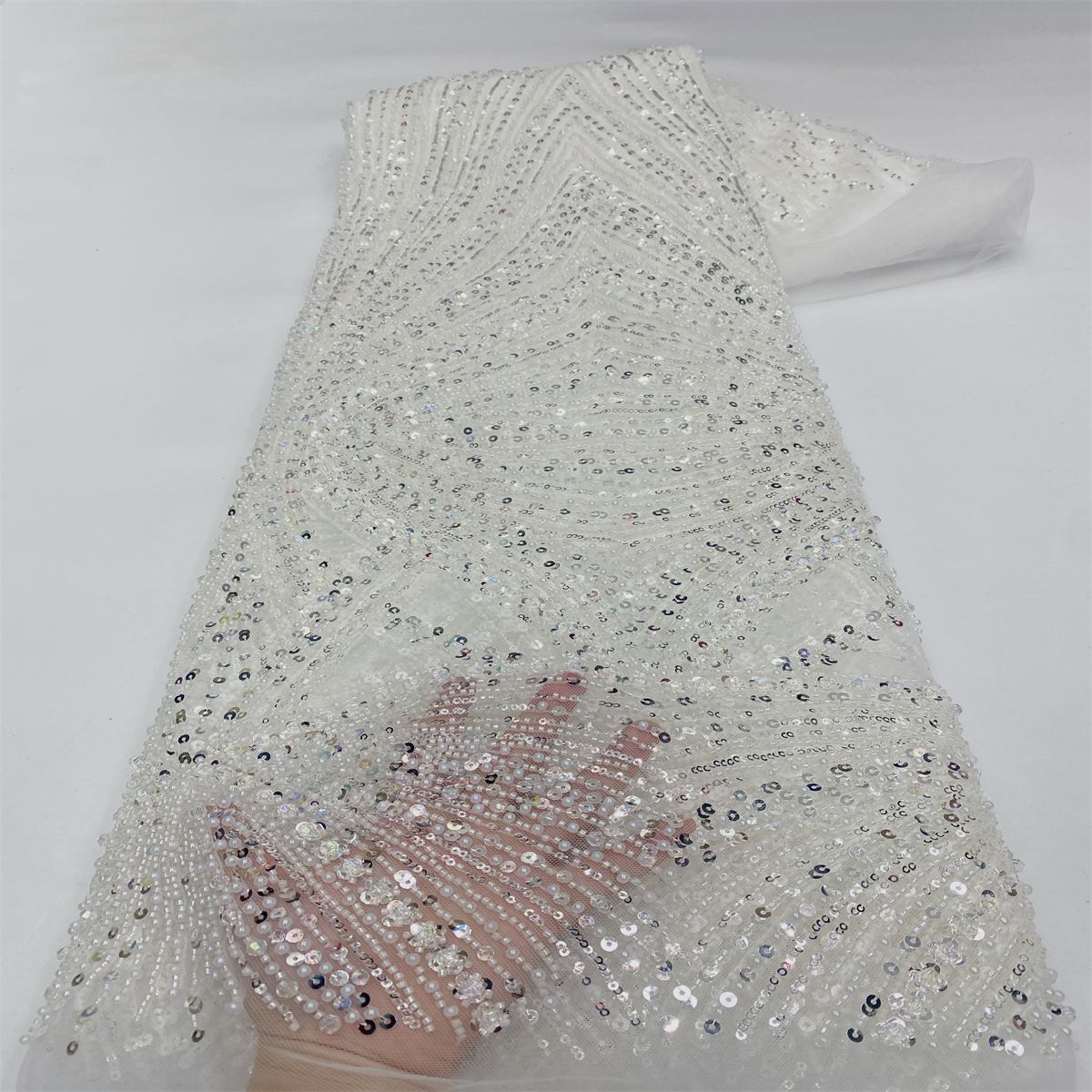 Beaded Tulle Fabric - 5 Yards - Embellished Fabric for Prom Dresses | MOD JX508