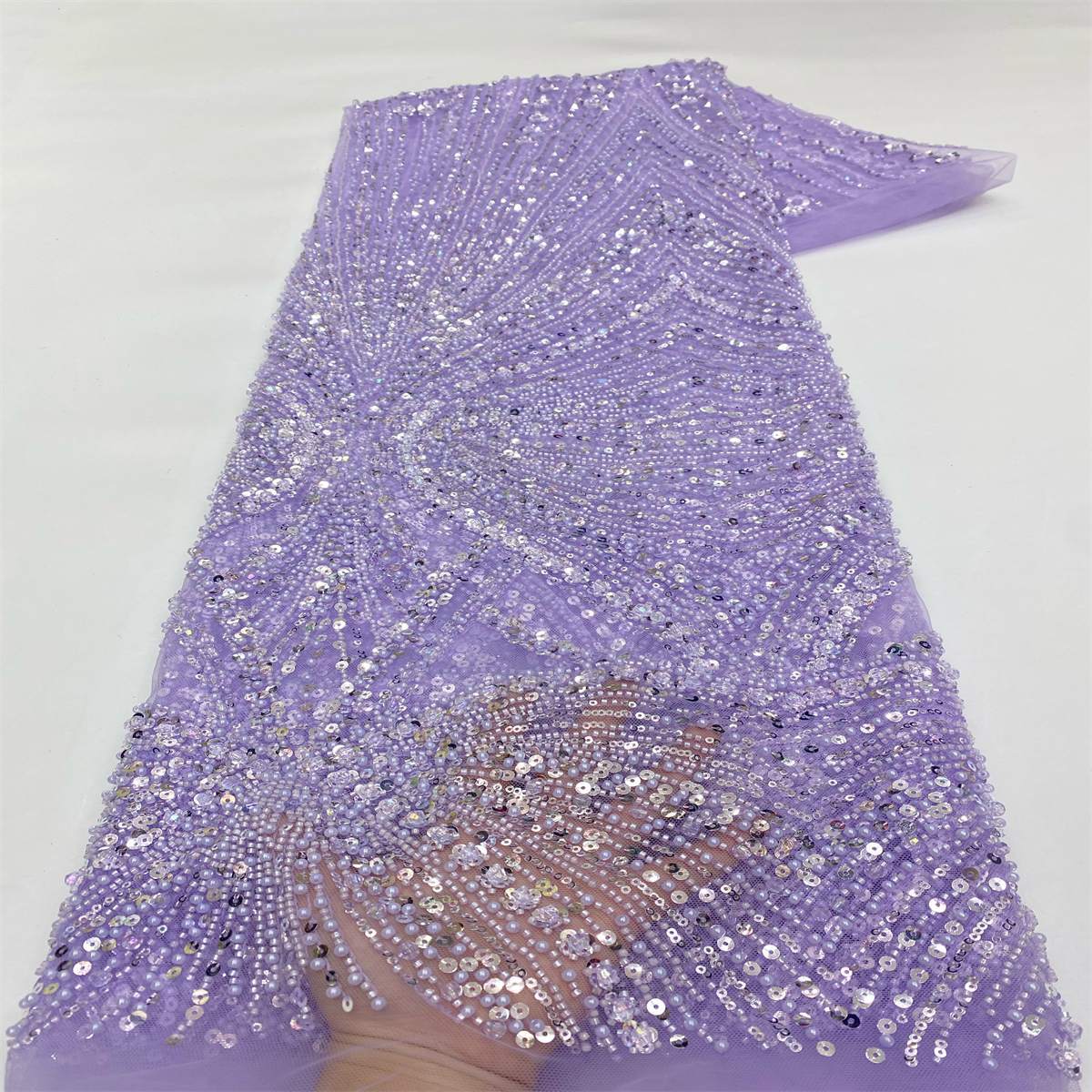 Beaded Tulle Fabric - 5 Yards - Embellished Fabric for Prom Dresses | MOD JX508