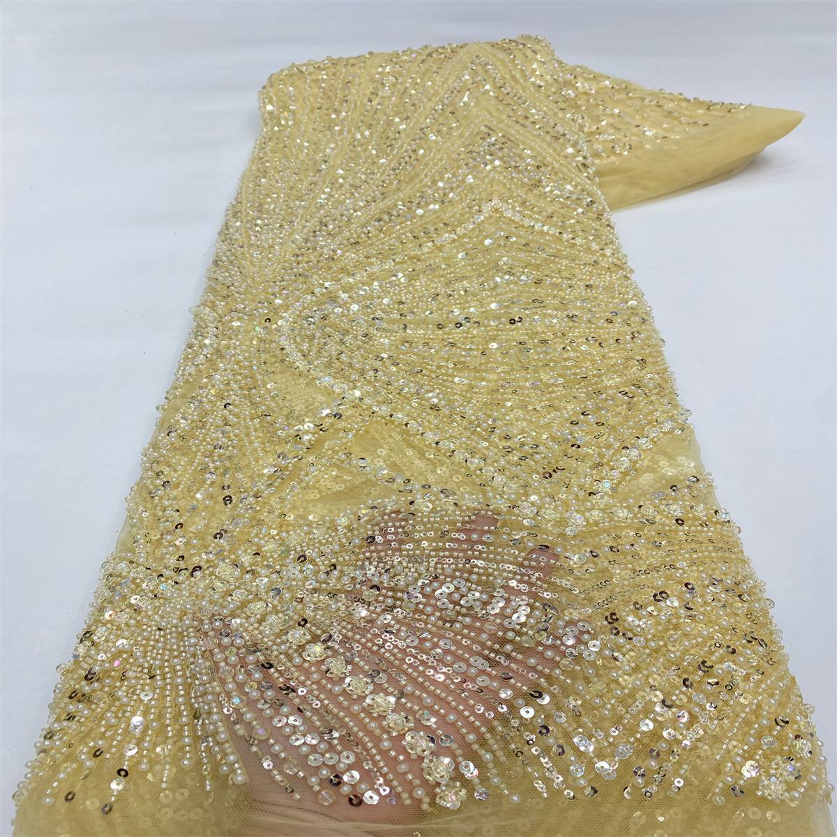 Beaded Tulle Fabric - 5 Yards - Embellished Fabric for Prom Dresses | MOD JX508